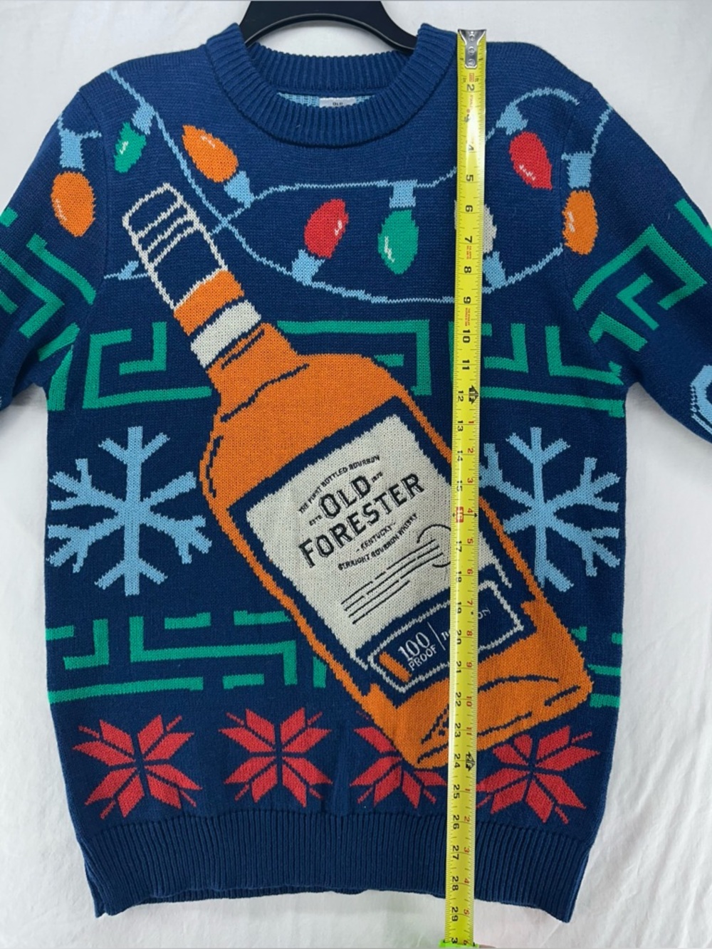 Old Forester Bourbon Festive Blue Crewneck Christmas‎ Sweater Size M - Picture 6 of 7